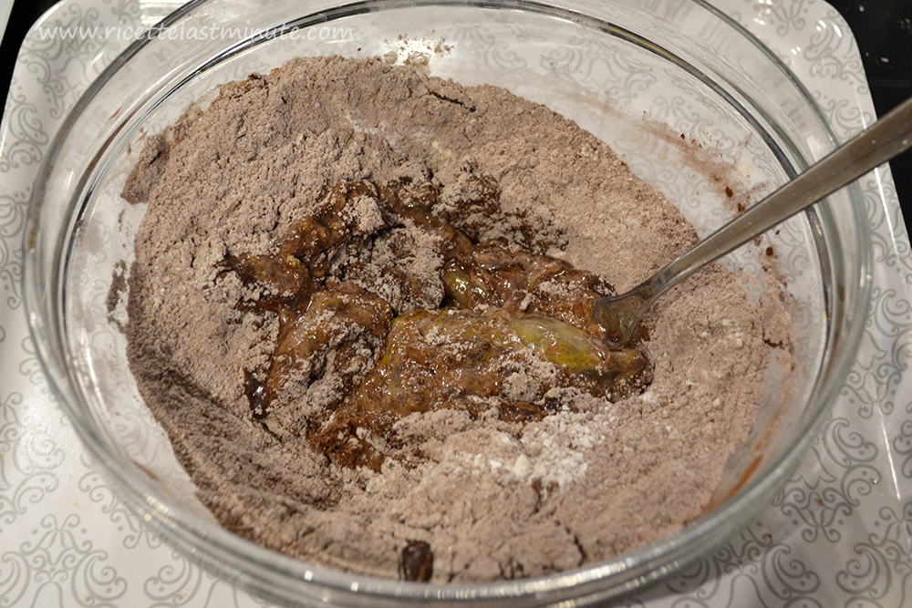 Mix the ingredients for the soft cocoa biscuits with a fork