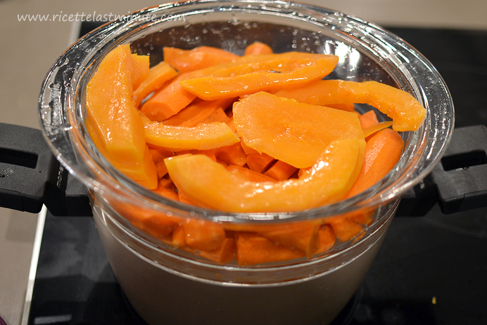 Steaming carrots and pumpkin