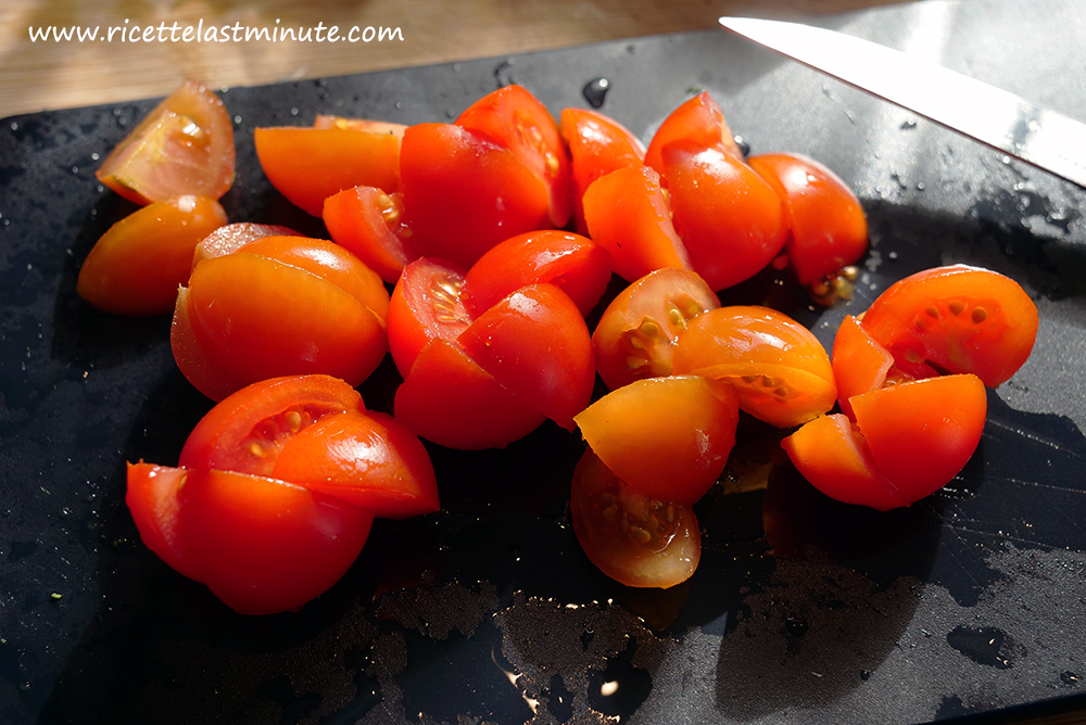 Cherry tomatoes cut into four