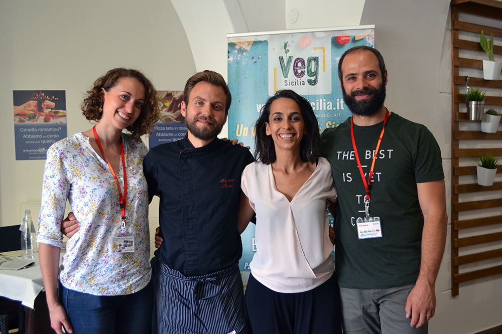 Alessandra Scuderi, Chef Martino Beria, Lucia Pennisi e Walter Consoli all'Openday vegano
