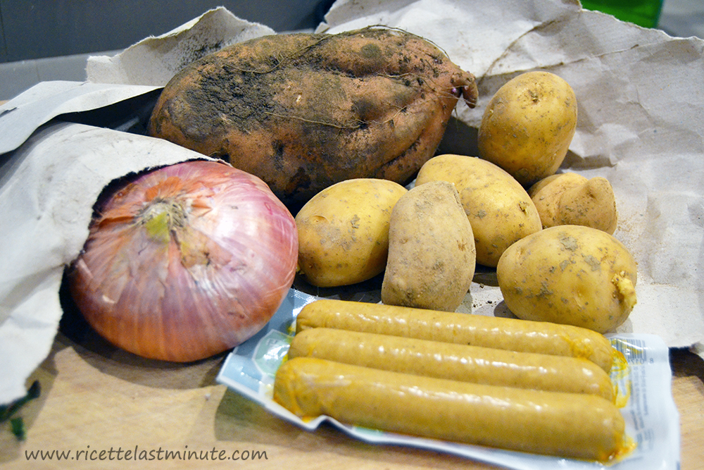 Ingredienti per realizzare le patate miste al forno con salsa piccante alla birra e miele