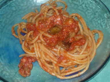 Spaghetti melanzane e pancetta